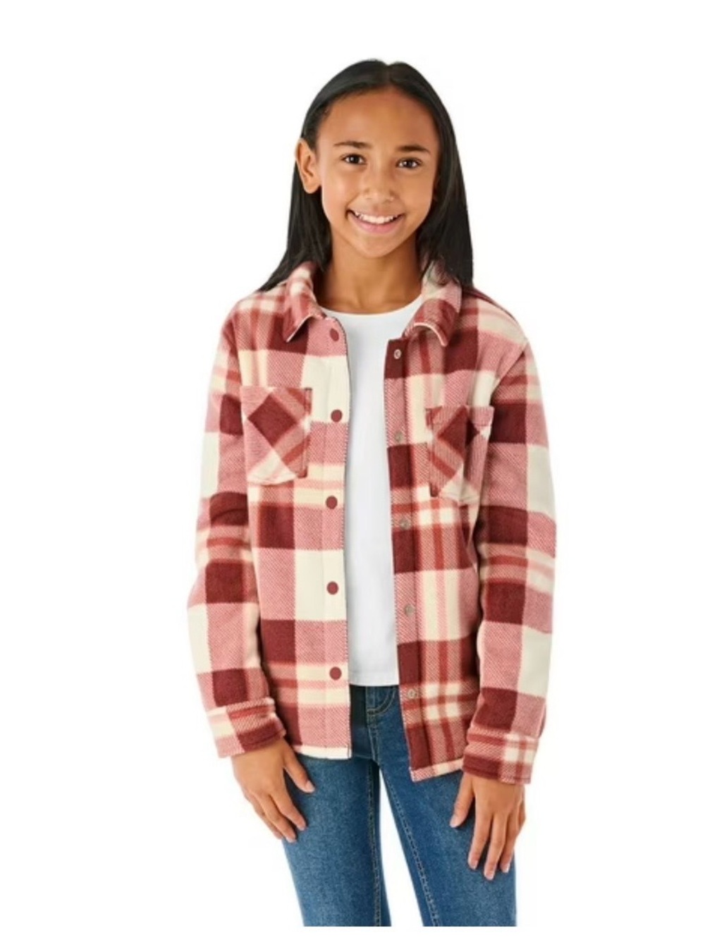 Girls Pink Plaid Button-Up Shirt Jacket member mark size 14/16